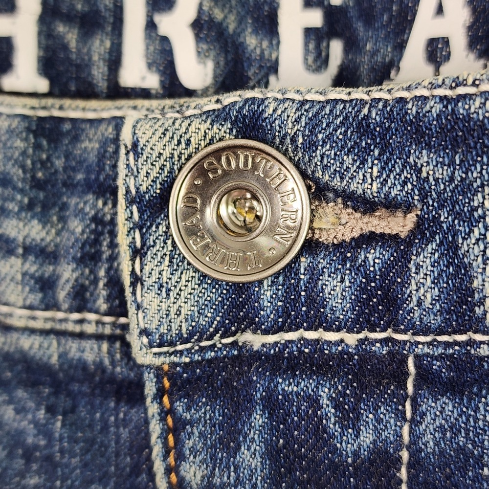 Southern Thread Denim Mini‎ Skirt Blue Distressed Womens Size 26 Western Cowgirl - Picture 3 of 16